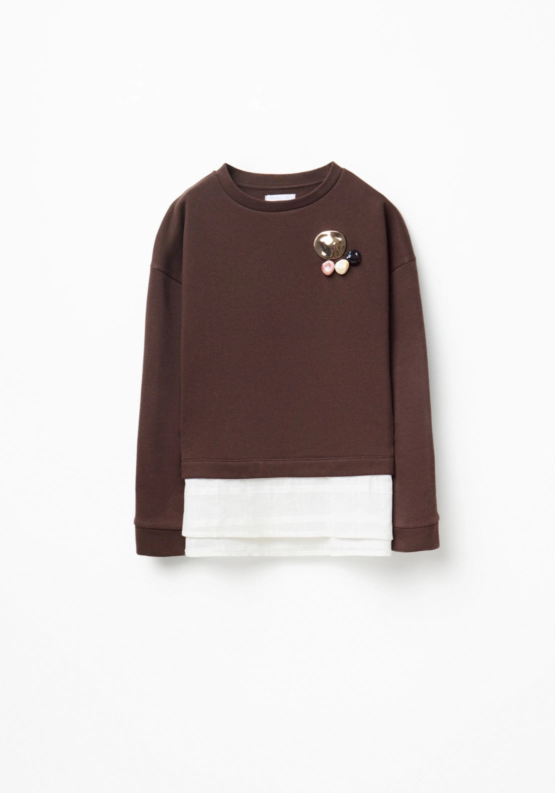 Multi Piece Brooch Sweatshirt - Brown