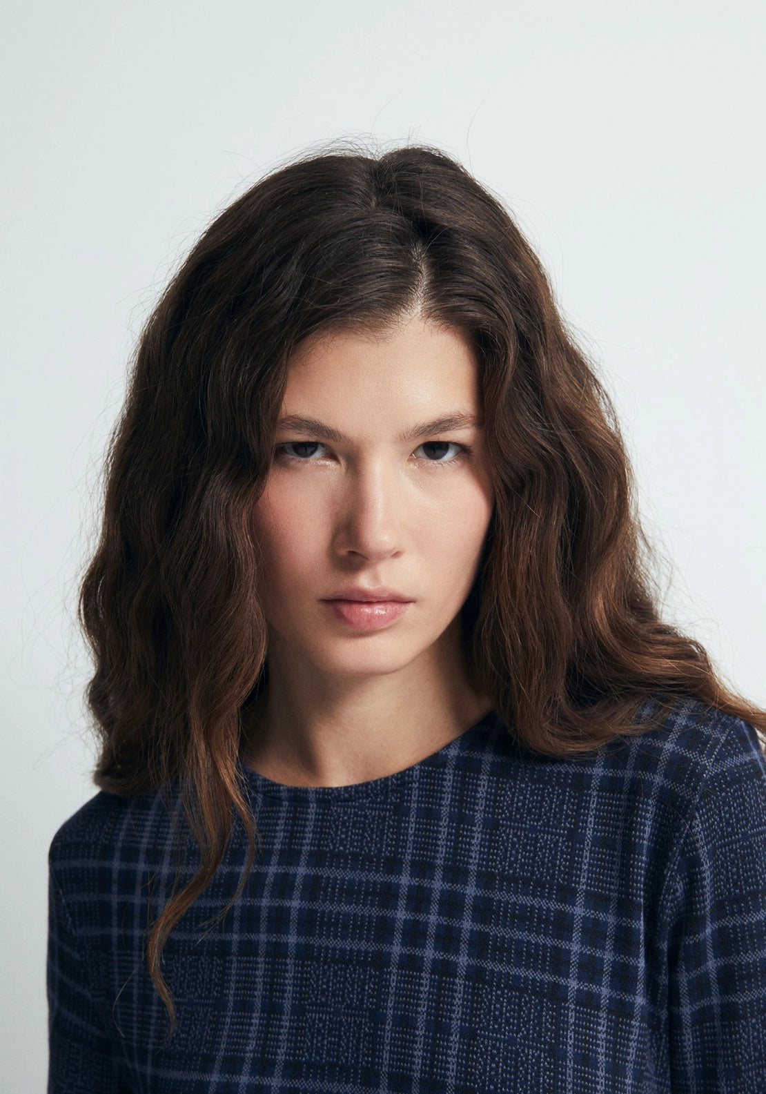 Draped Check Dress - Blue