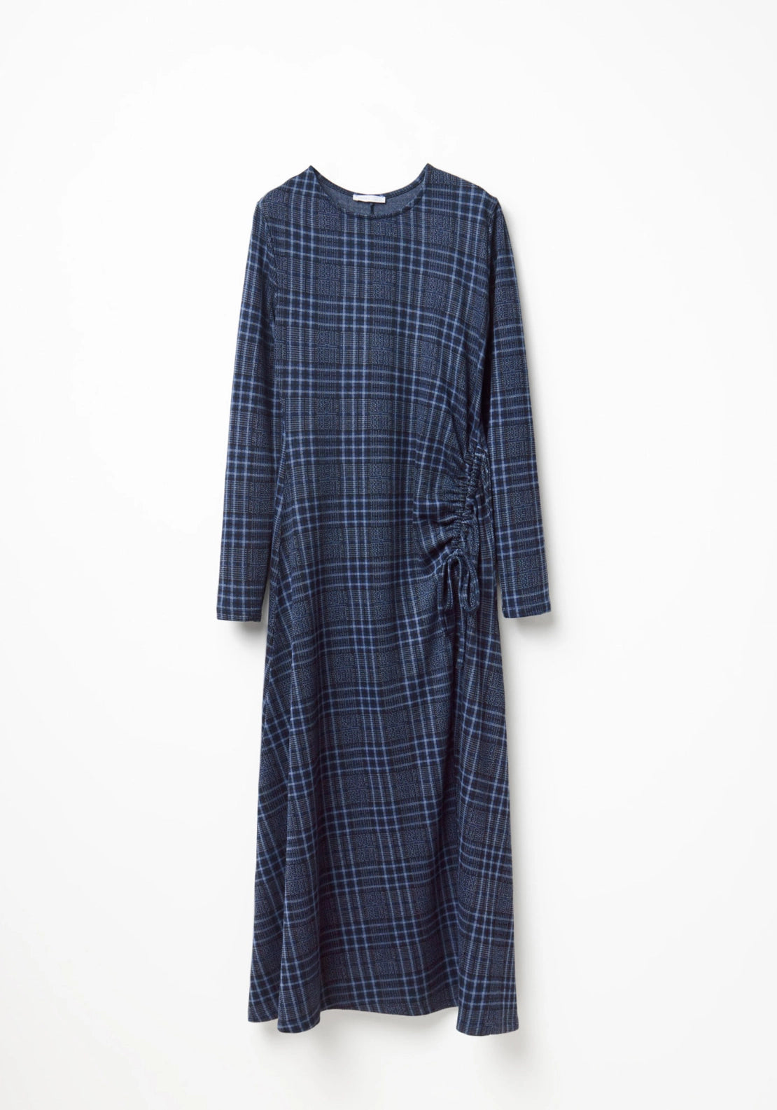 Draped Check Dress - Blue