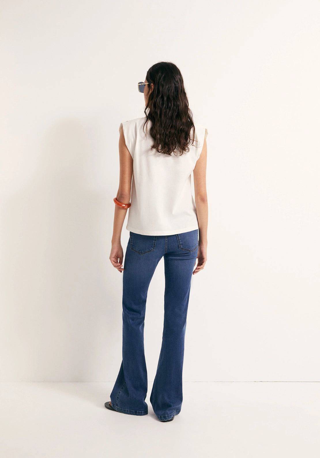 Faded Ruched Shoulder Top - White
