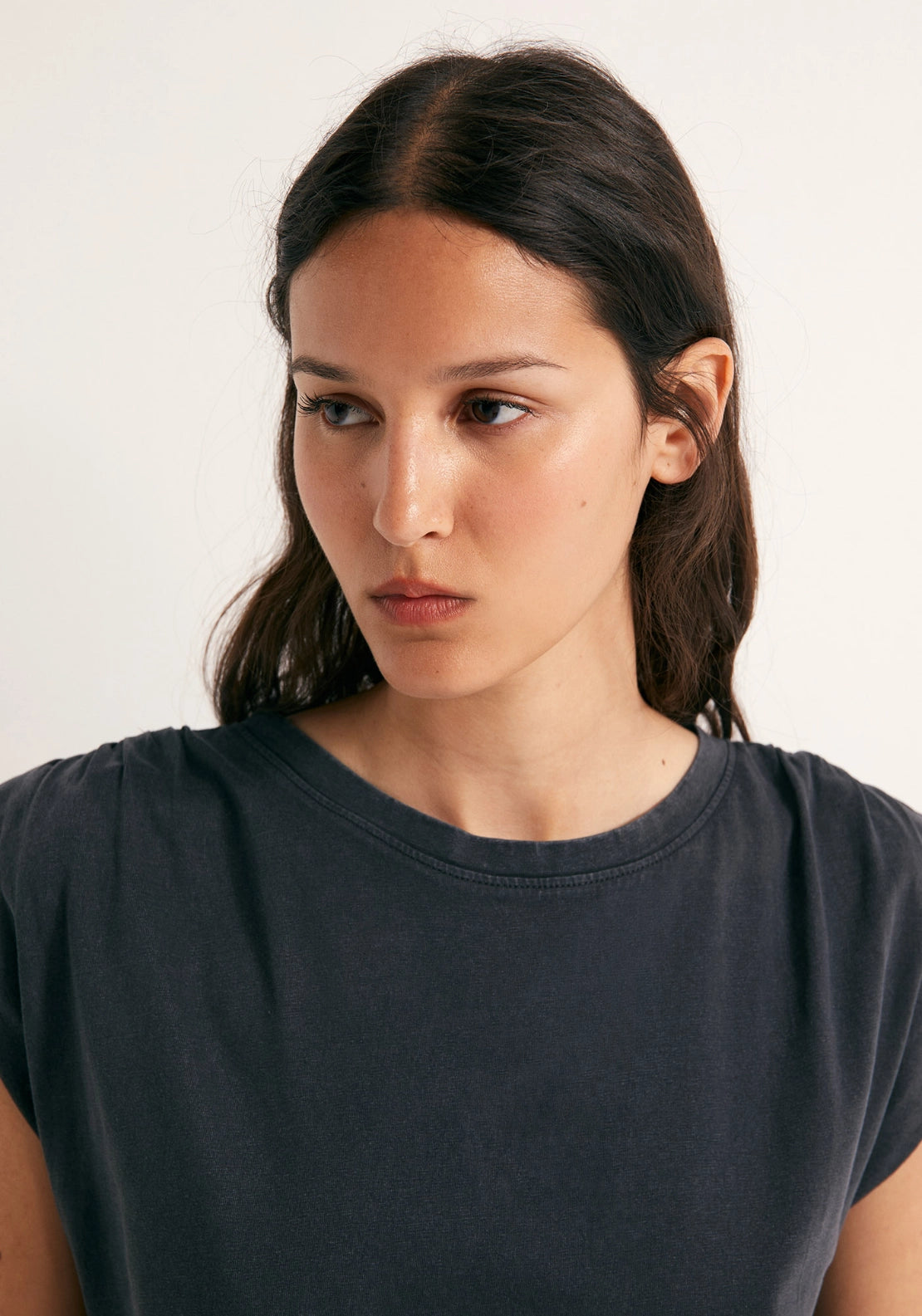 Faded Ruched Shoulder Top - Grey