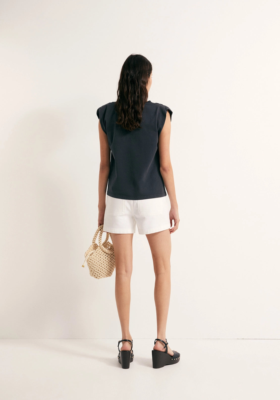 Faded Ruched Shoulder Top - Grey