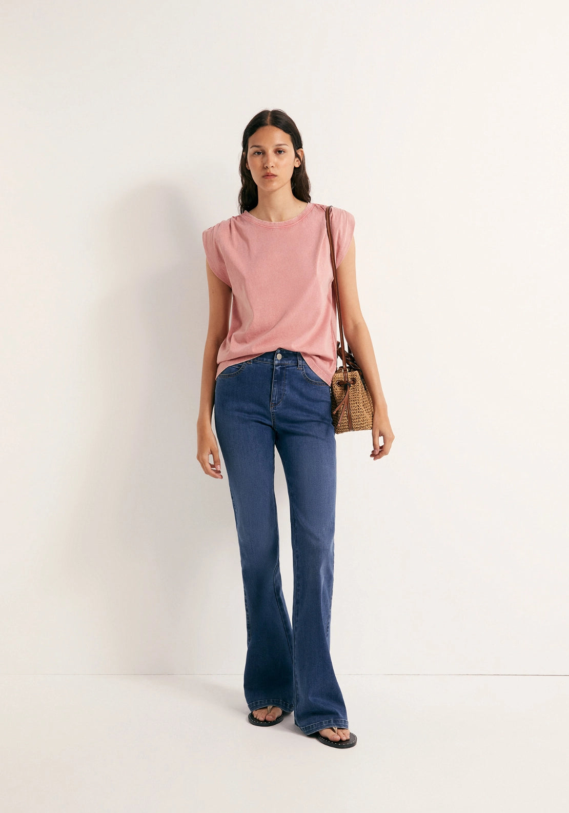 Faded Ruched Shoulder Top - Pink