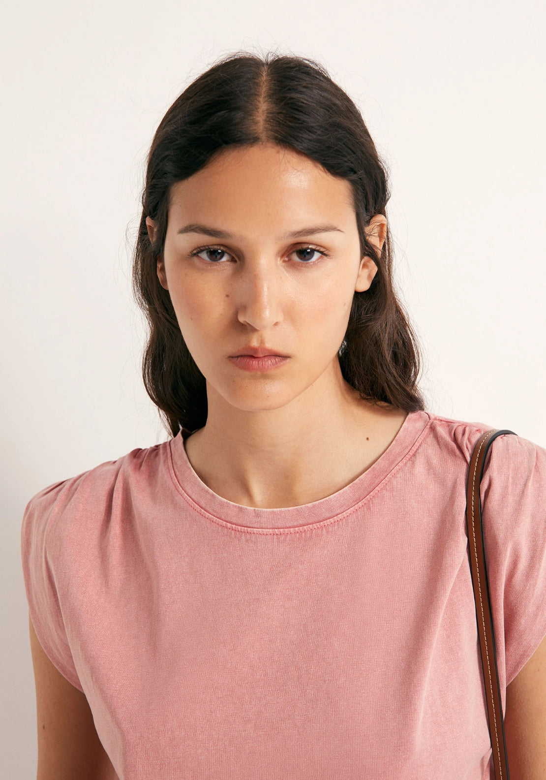 Faded Ruched Shoulder Top - Pink
