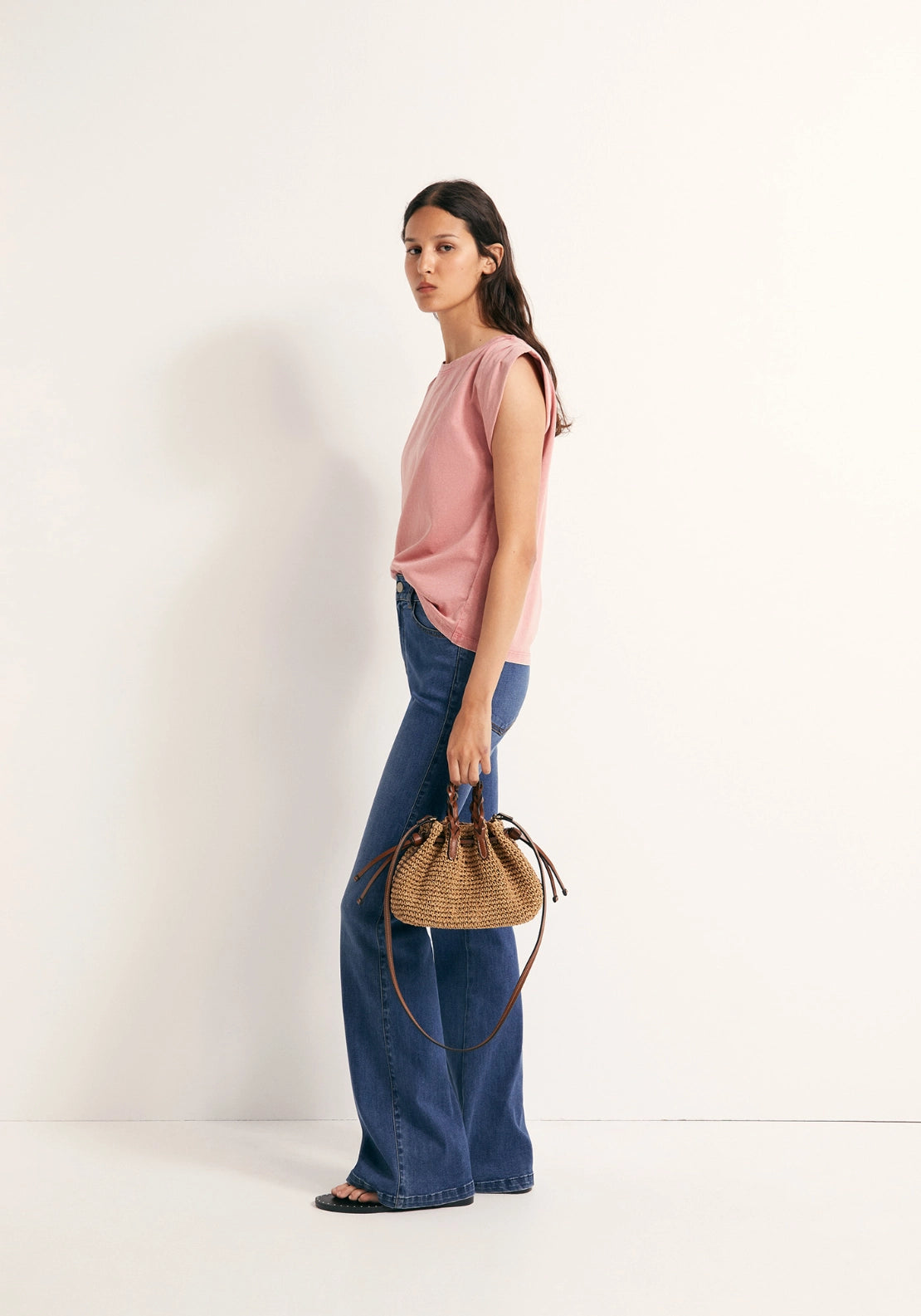Faded Ruched Shoulder Top - Pink