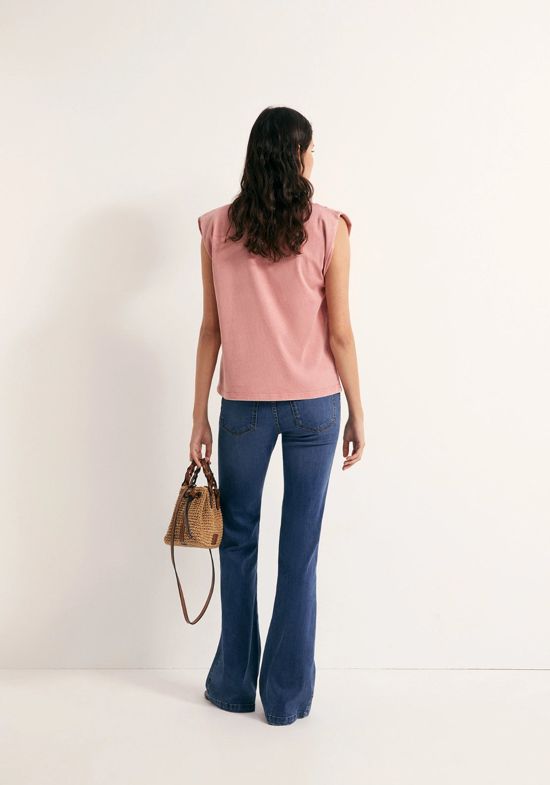 Faded Ruched Shoulder Top - Pink