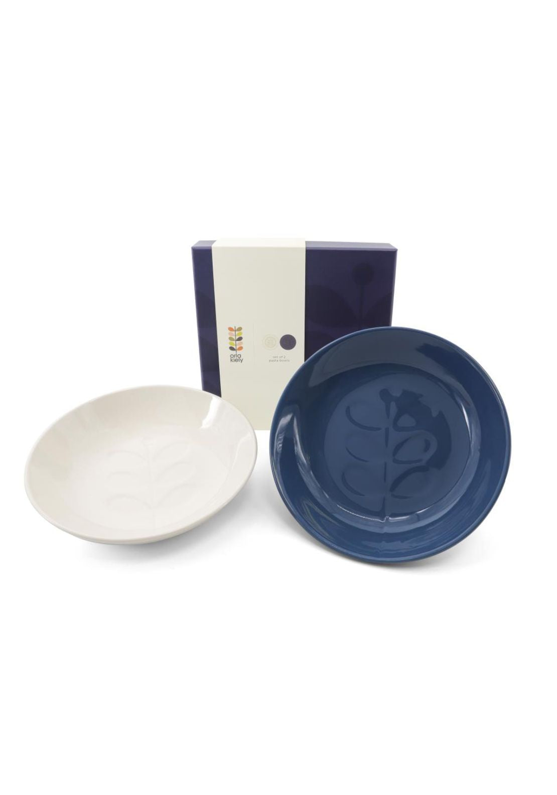 Orla Kiely Debossed Pasta Bowls Set Of 2 - Blue / Cream 1 Shaws Department Stores