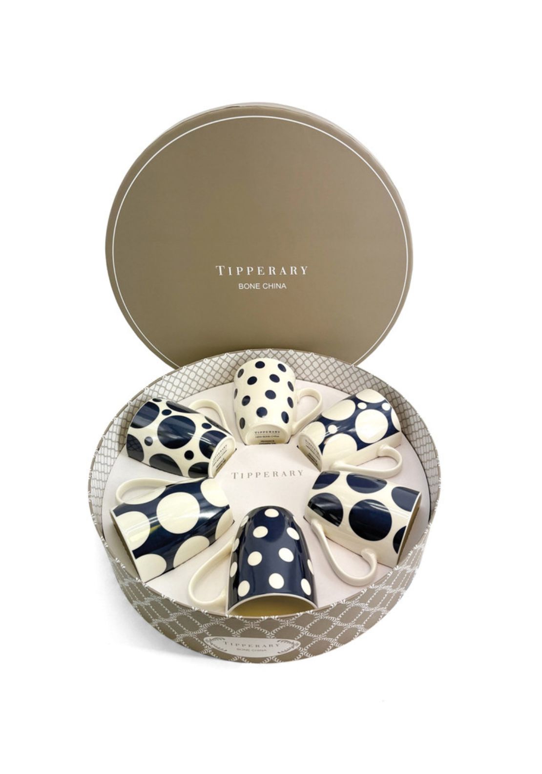 Tipperary Crystal Polka Dot Mugs Set of 6 - Navy Spot 1 Shaws Department Stores