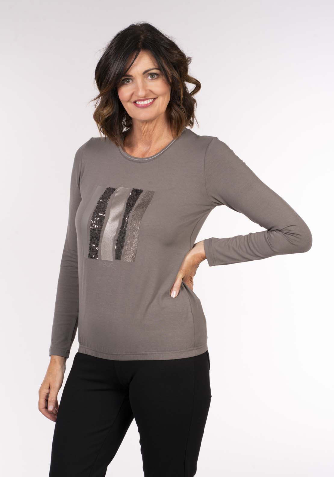 Tea Lane Sequin Front Tee - Grey 1 Shaws Department Stores