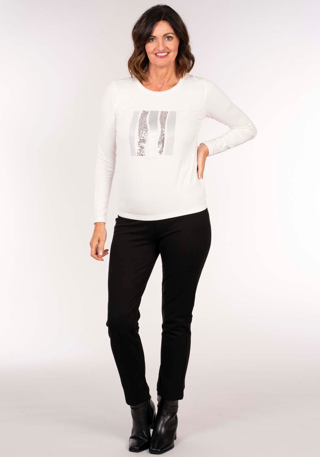 Tea Lane Sequin Front Tee - White 4 Shaws Department Stores