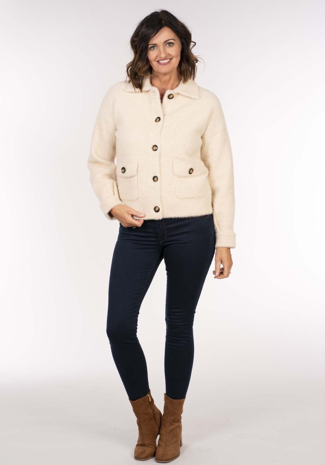 Tea Lane Fluffy Yarn Jacket - Pearl Combo 5 Shaws Department Stores