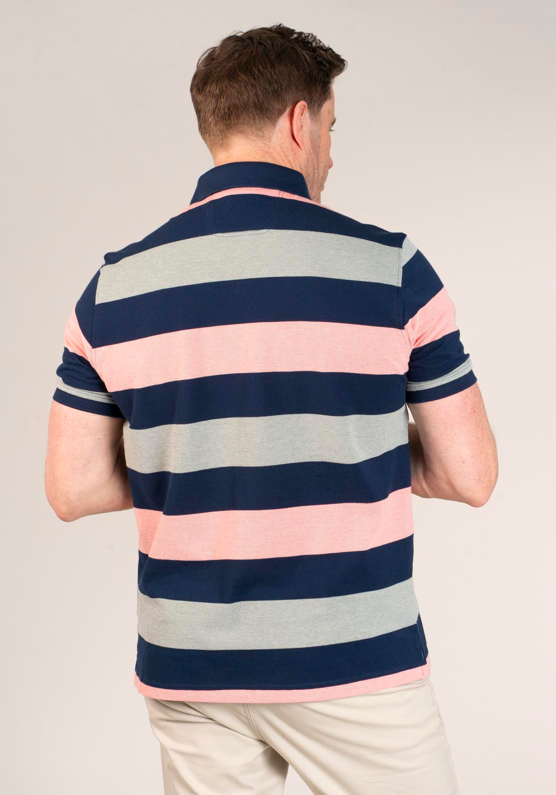 Yeats 3-Button Stripe Polo Shirt - Green 2 Shaws Department Stores