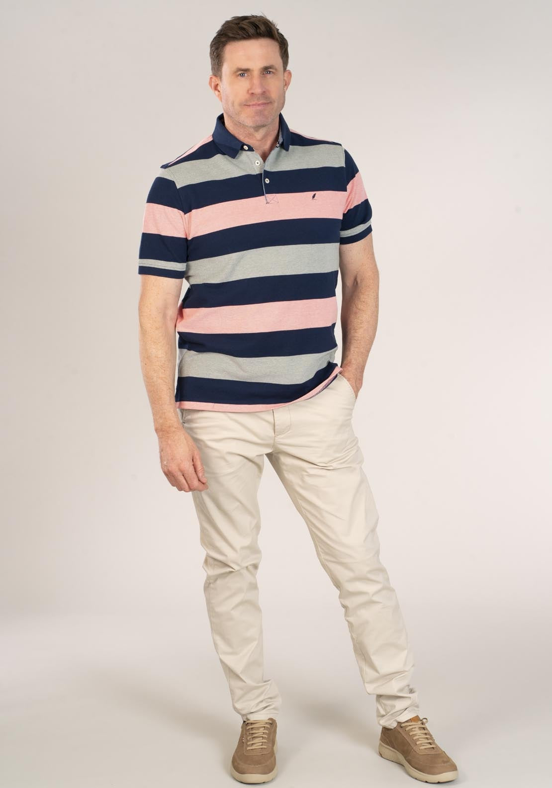 Yeats 3-Button Stripe Polo Shirt - Green 5 Shaws Department Stores