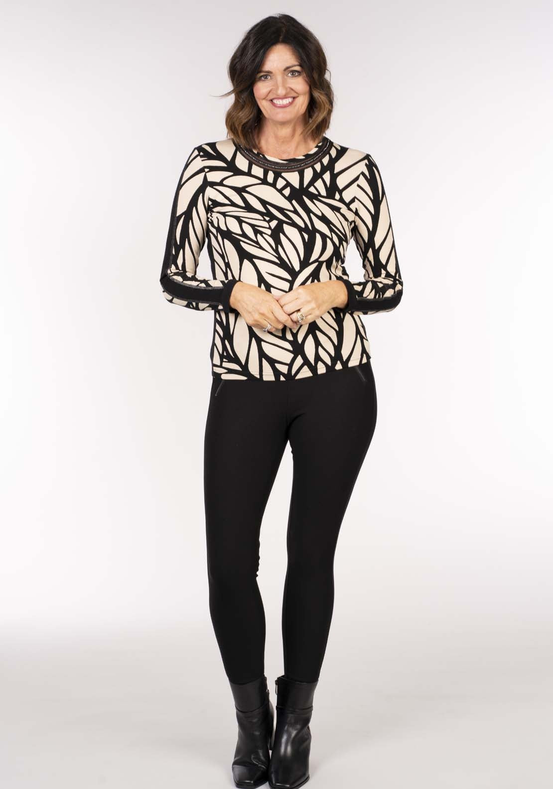 Tea Lane Mesh Neck Print Top - Black 4 Shaws Department Stores