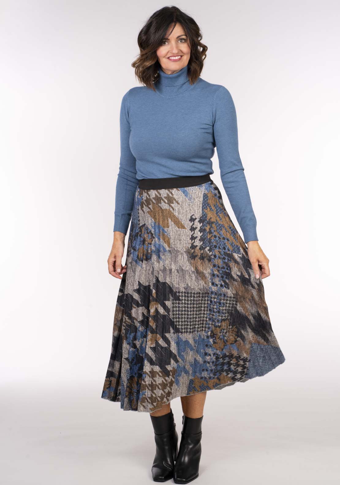 Tea Lane Pleat Print Skirt - Blue Jeans 1 Shaws Department Stores