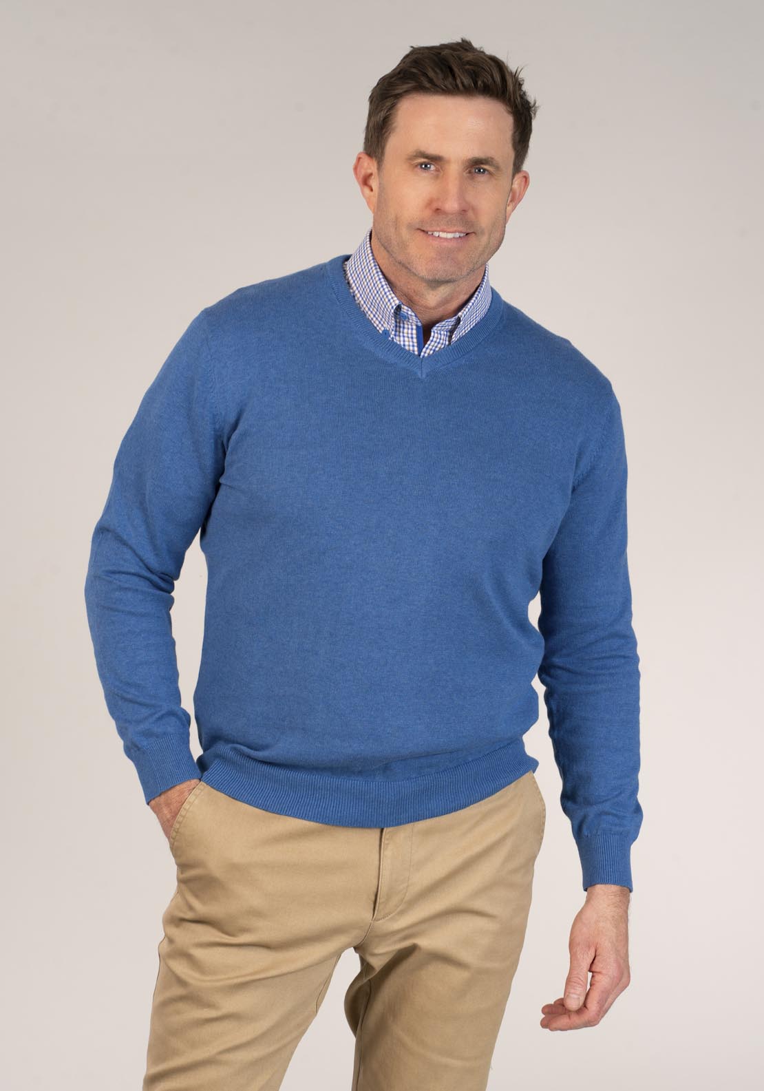 Yeats 100% Cotton V-Neck Knit - Blue 1 Shaws Department Stores