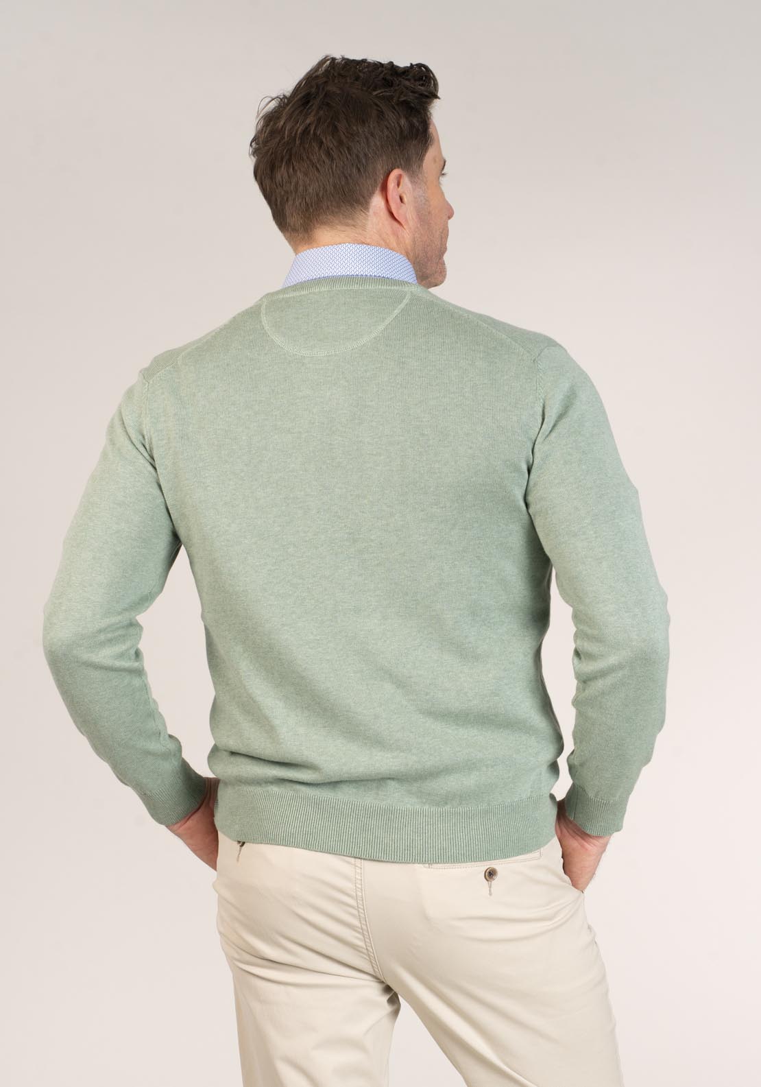 Yeats 100% Cotton V-Neck Knit - Green 2 Shaws Department Stores