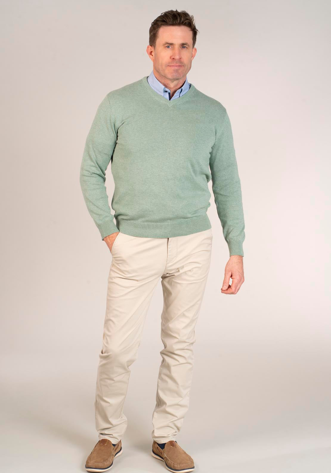 Yeats 100% Cotton V-Neck Knit - Green 5 Shaws Department Stores