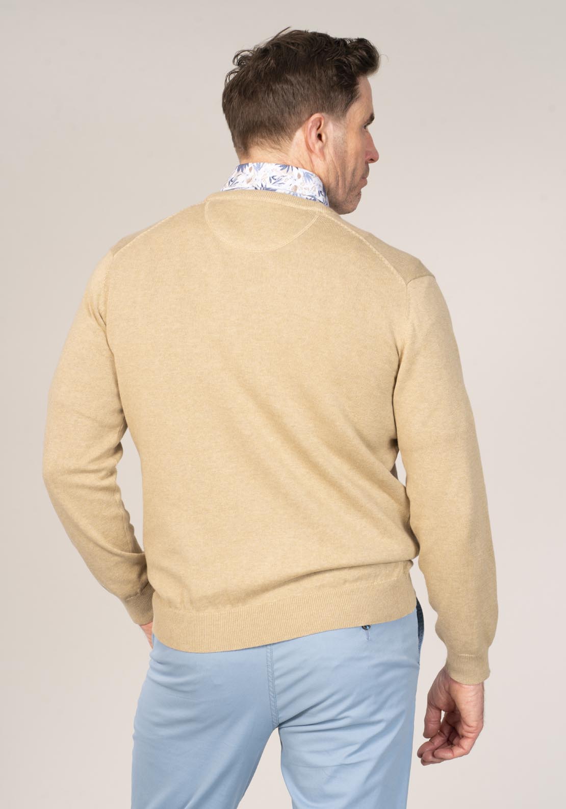 Yeats 100% Cotton V-Neck Knit - Beige 3 Shaws Department Stores