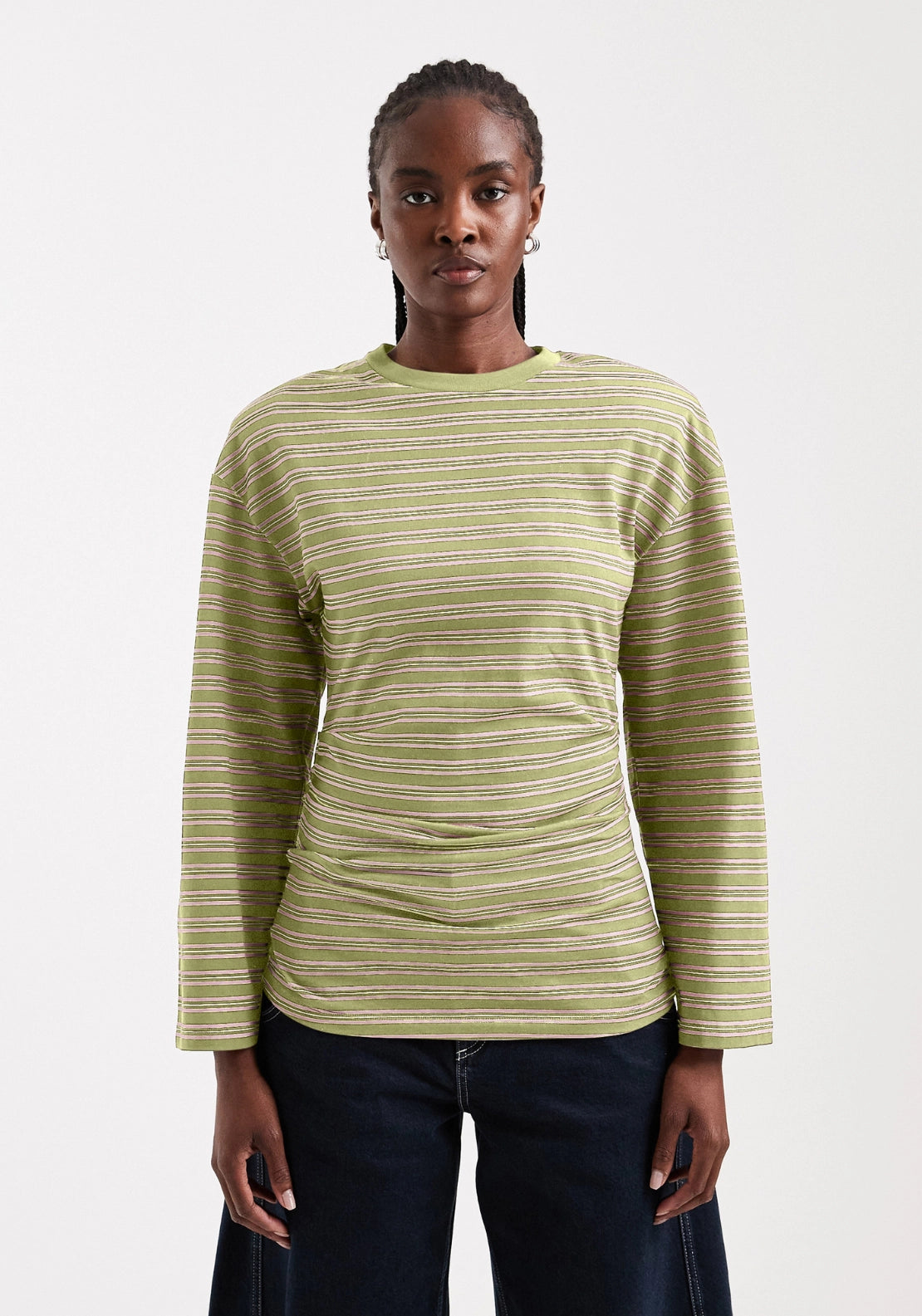 Bett Long Sleeve Striped Shoulder Top - Weeping Willow