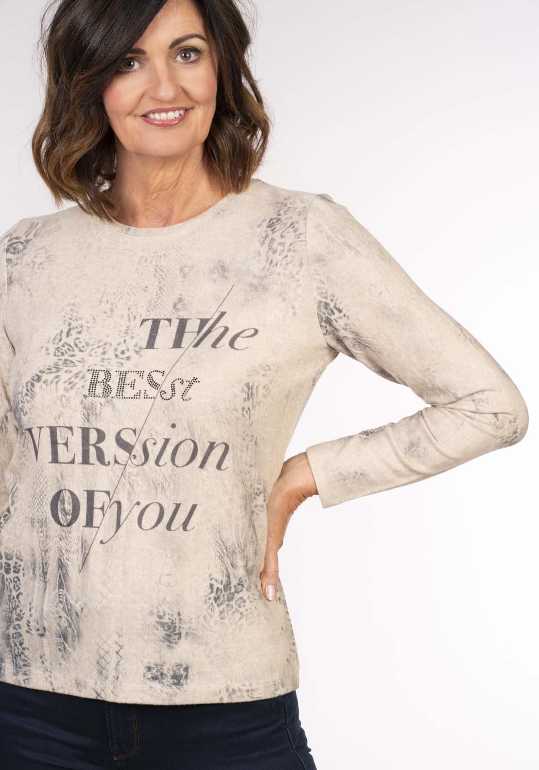 Tea Lane Fractured Print Top - Beige Marl 4 Shaws Department Stores
