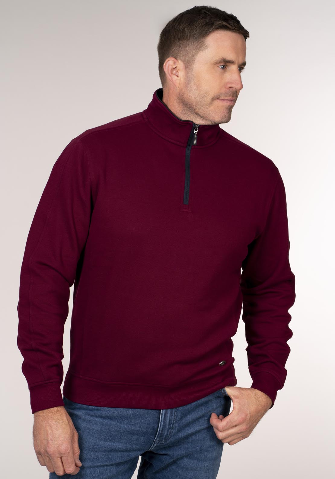 Yeats 1/4 Zip Neck Sweatshirt - Red 5 Shaws Department Stores