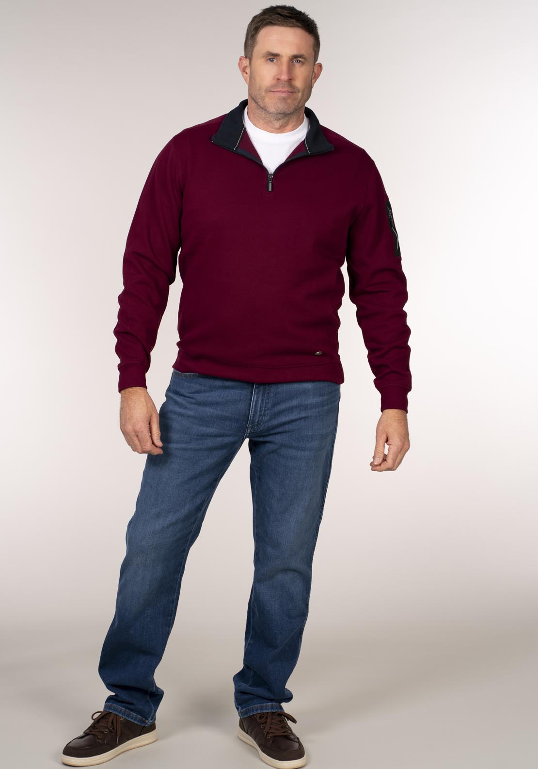 Yeats 1/4 Zip Neck Sweatshirt - Red 6 Shaws Department Stores