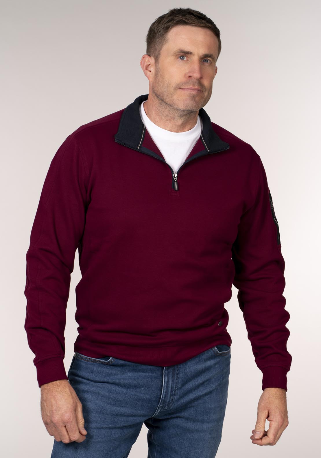 Yeats 1/4 Zip Neck Sweatshirt - Red 1 Shaws Department Stores