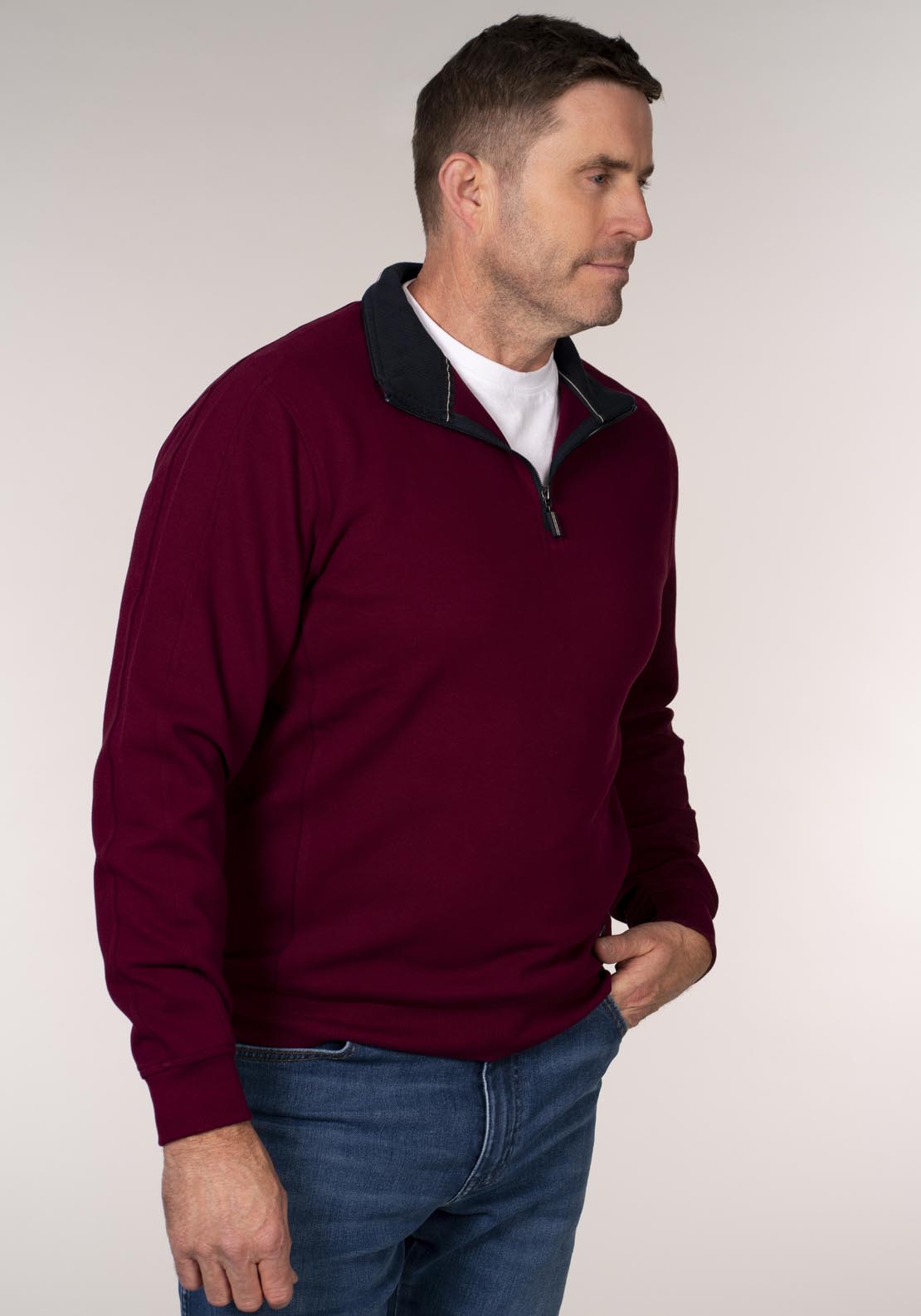 Yeats 1/4 Zip Neck Sweatshirt - Red 3 Shaws Department Stores