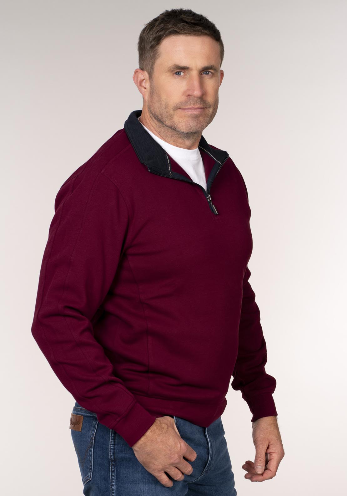 Yeats 1/4 Zip Neck Sweatshirt - Red 4 Shaws Department Stores