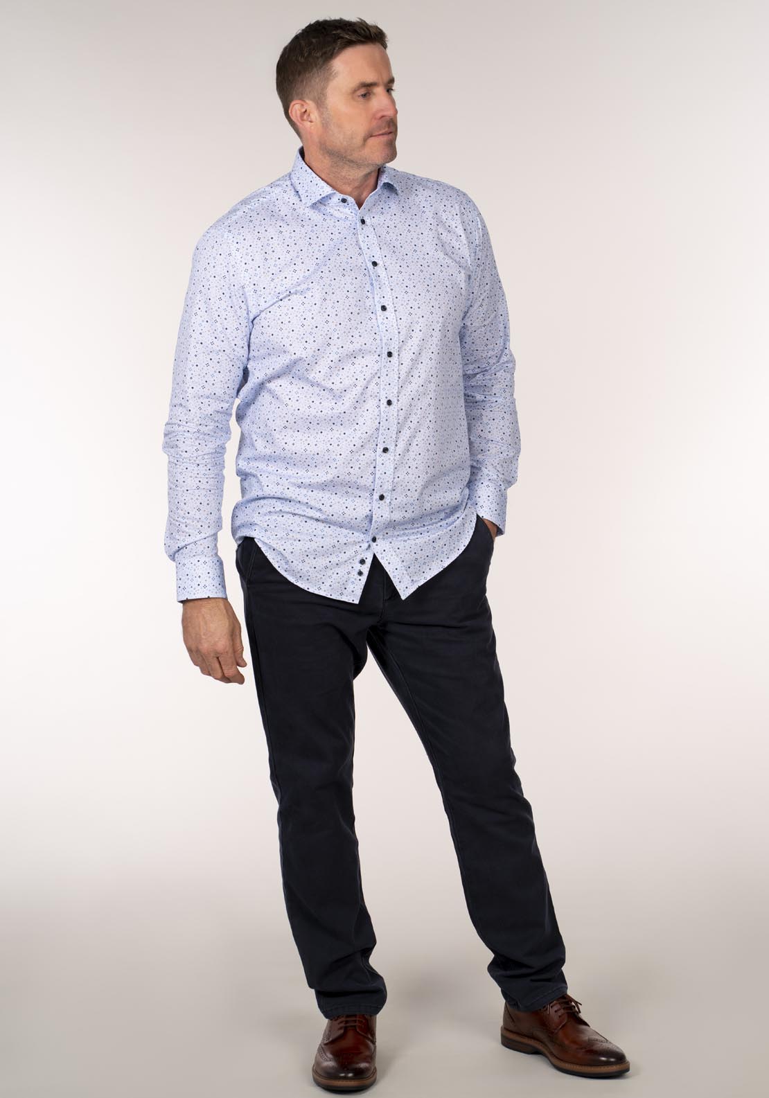 Yeats Long Sleeve Print Shirt - Blue 6 Shaws Department Stores