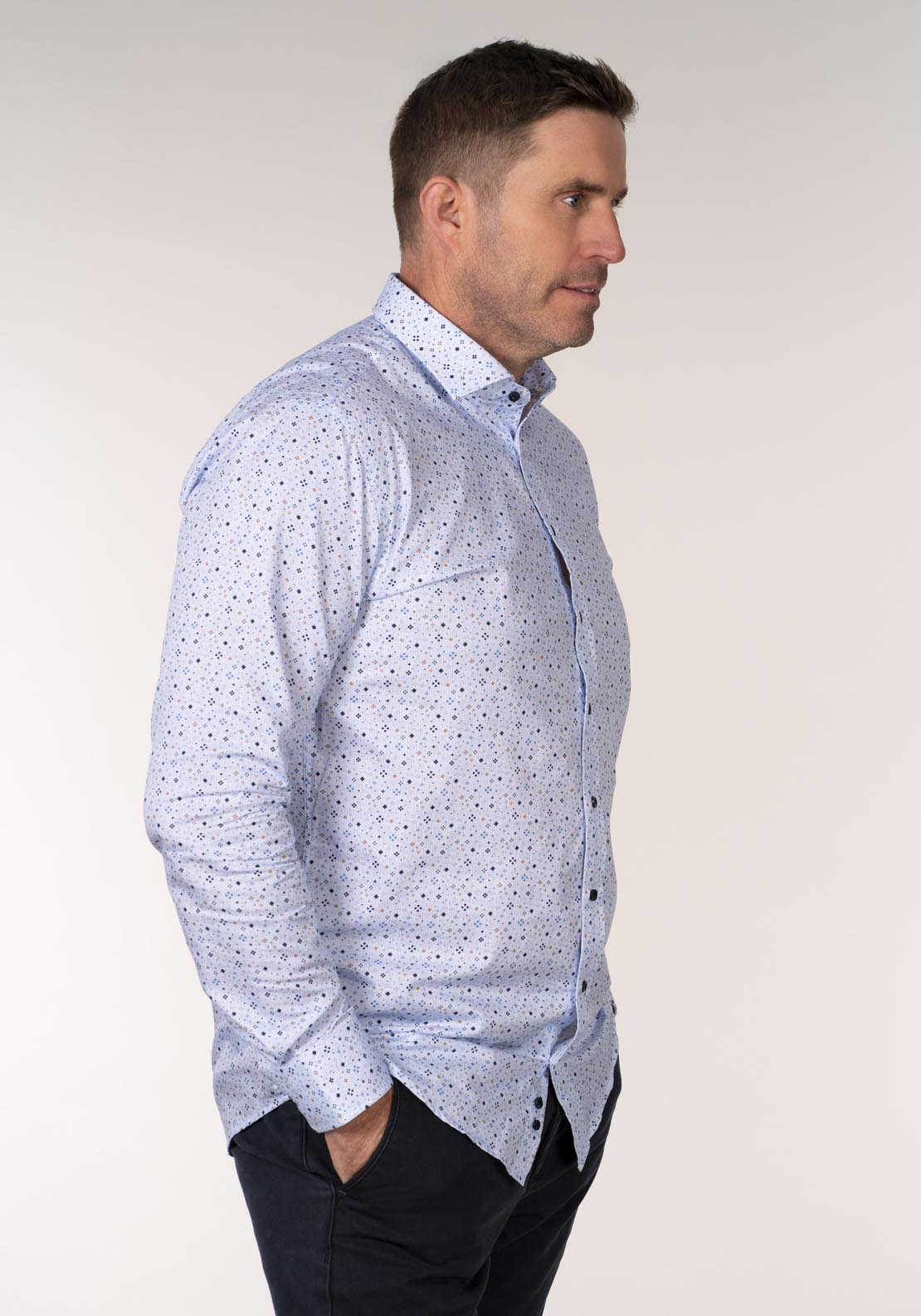 Yeats Long Sleeve Print Shirt - Blue 3 Shaws Department Stores