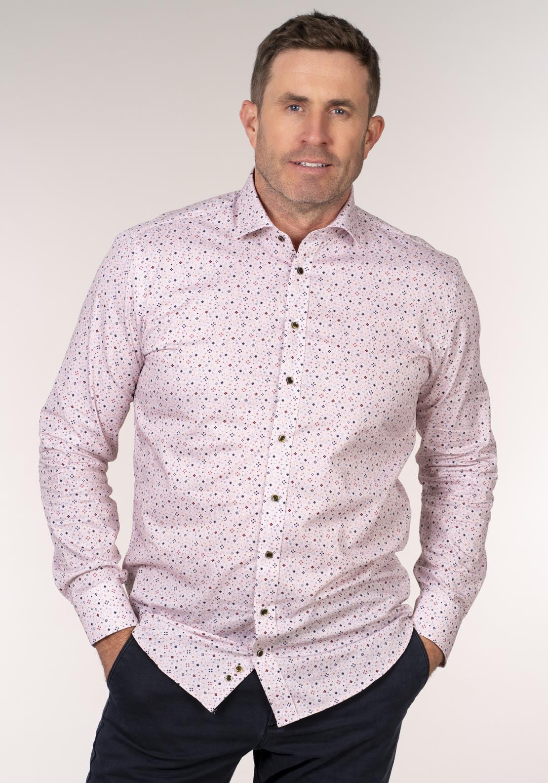 Yeats Long Sleeve Print Shirt - Pink 1 Shaws Department Stores