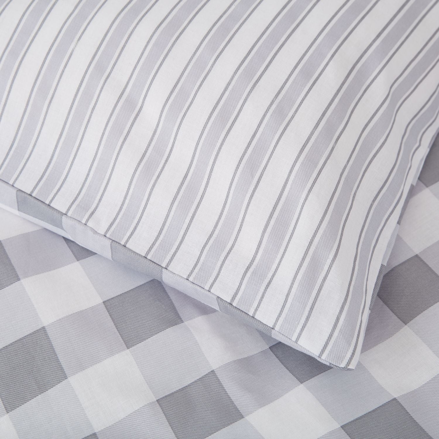 Bianca Check And Stripe Cotton Duvet Cover Set -White/Grey 4 Shaws Department Stores