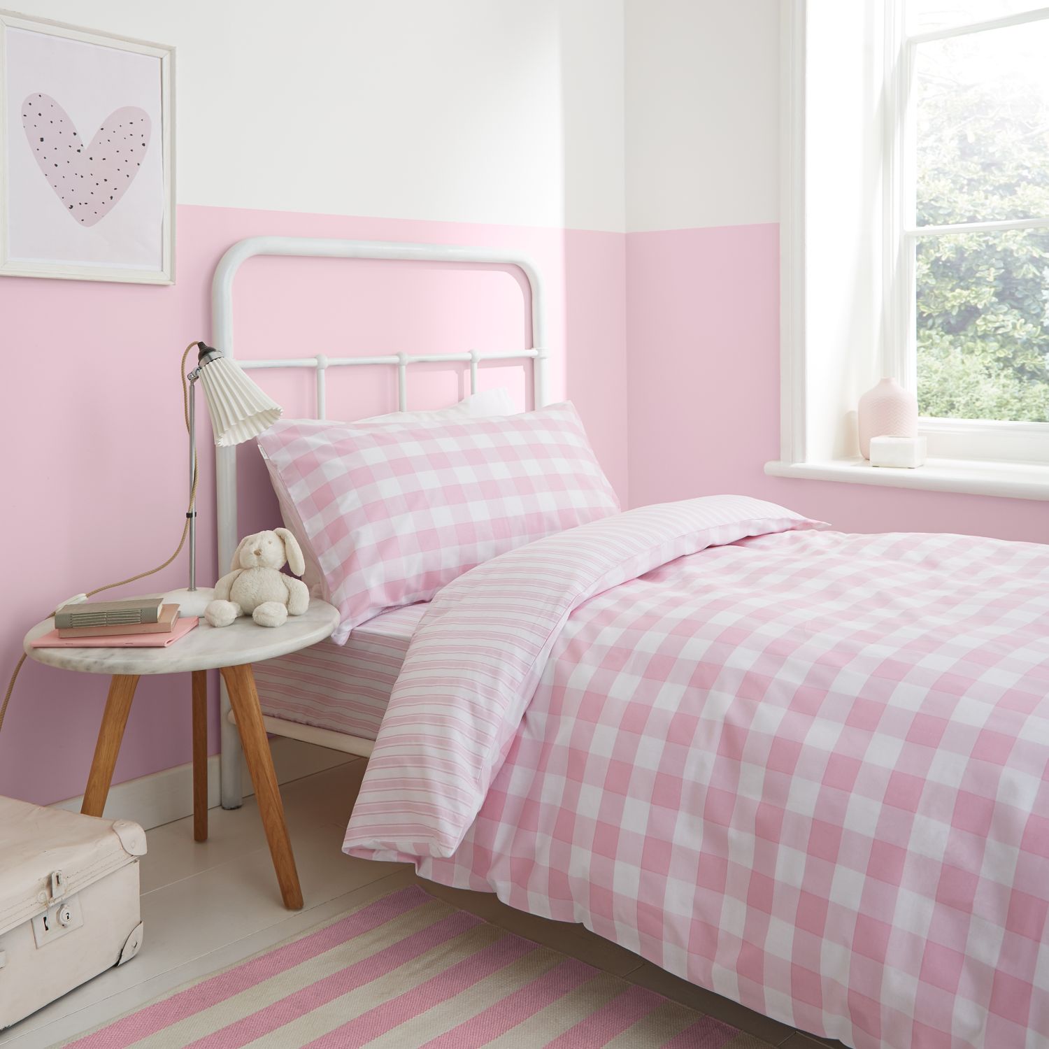 Bianca Check And Stripe Cotton Duvet Cover Set - Blush Pink/White 1 Shaws Department Stores