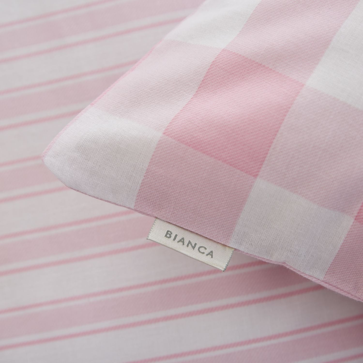 Bianca Check And Stripe Cotton Duvet Cover Set - Blush Pink/White 3 Shaws Department Stores