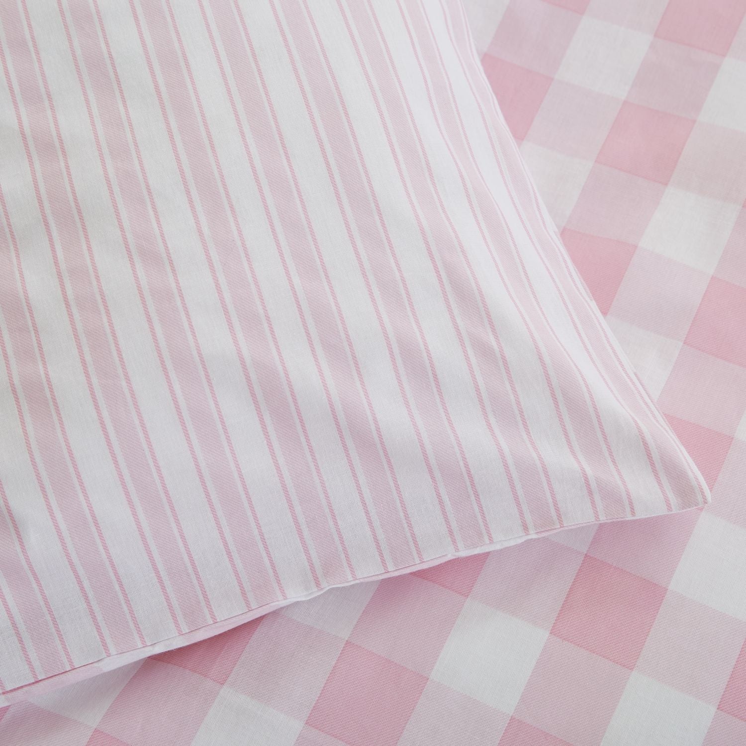 Bianca Check And Stripe Cotton Duvet Cover Set - Blush Pink/White 4 Shaws Department Stores