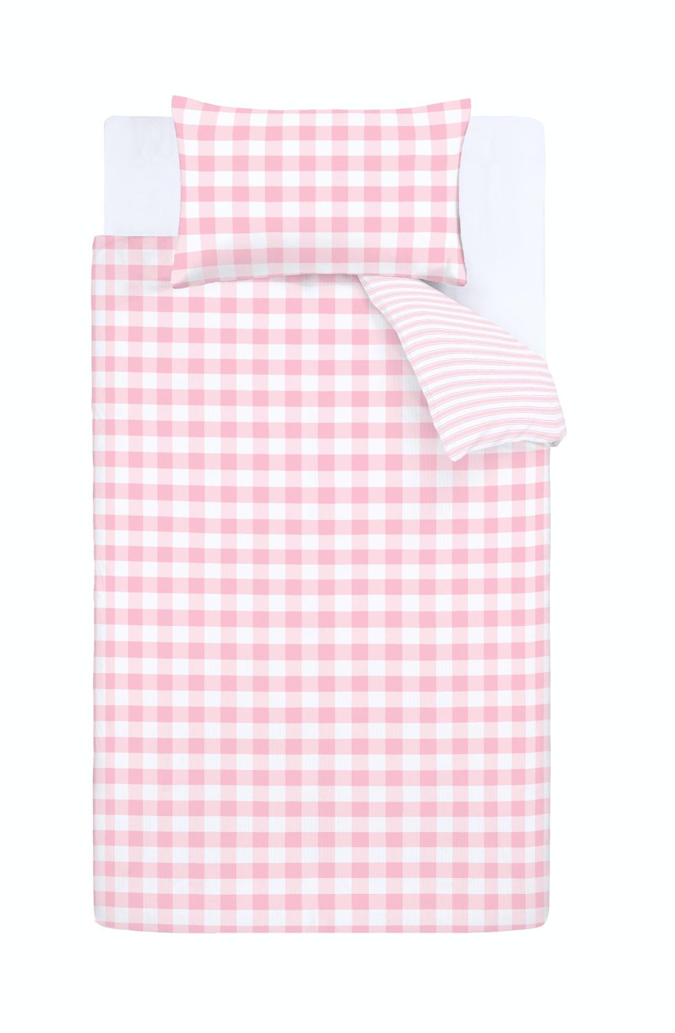 Bianca Check And Stripe Cotton Duvet Cover Set - Blush Pink/White 6 Shaws Department Stores