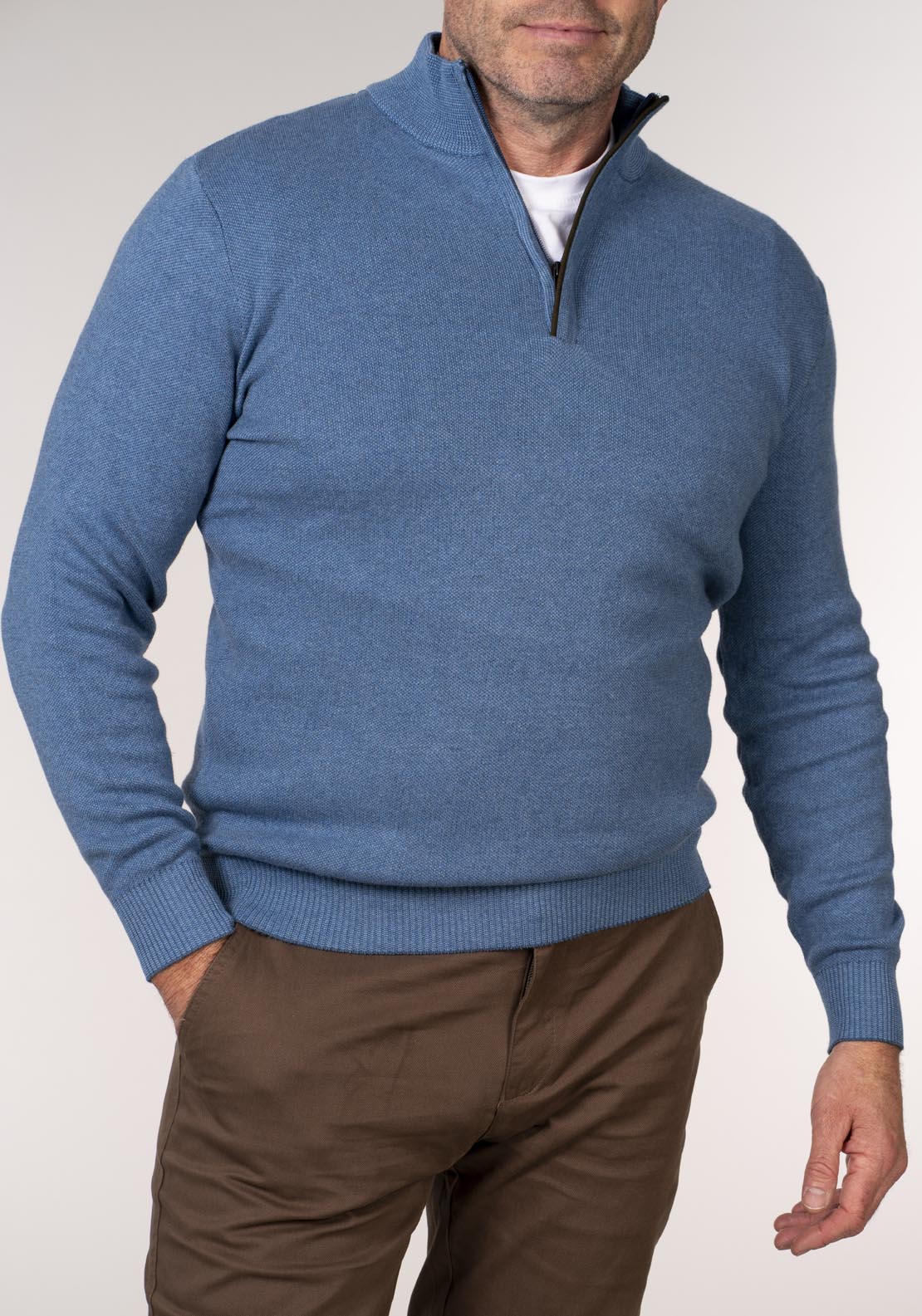 Yeats 1/4 Zip Knitwear - Blue 4 Shaws Department Stores