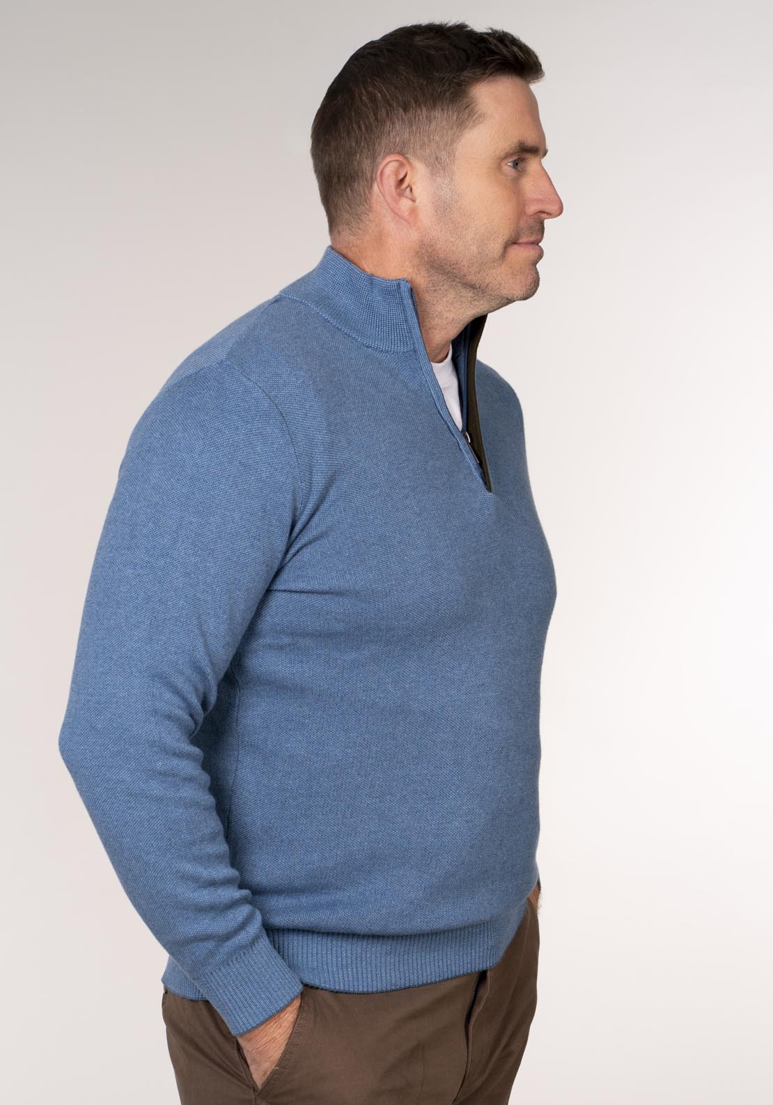 Yeats 1/4 Zip Knitwear - Blue 3 Shaws Department Stores