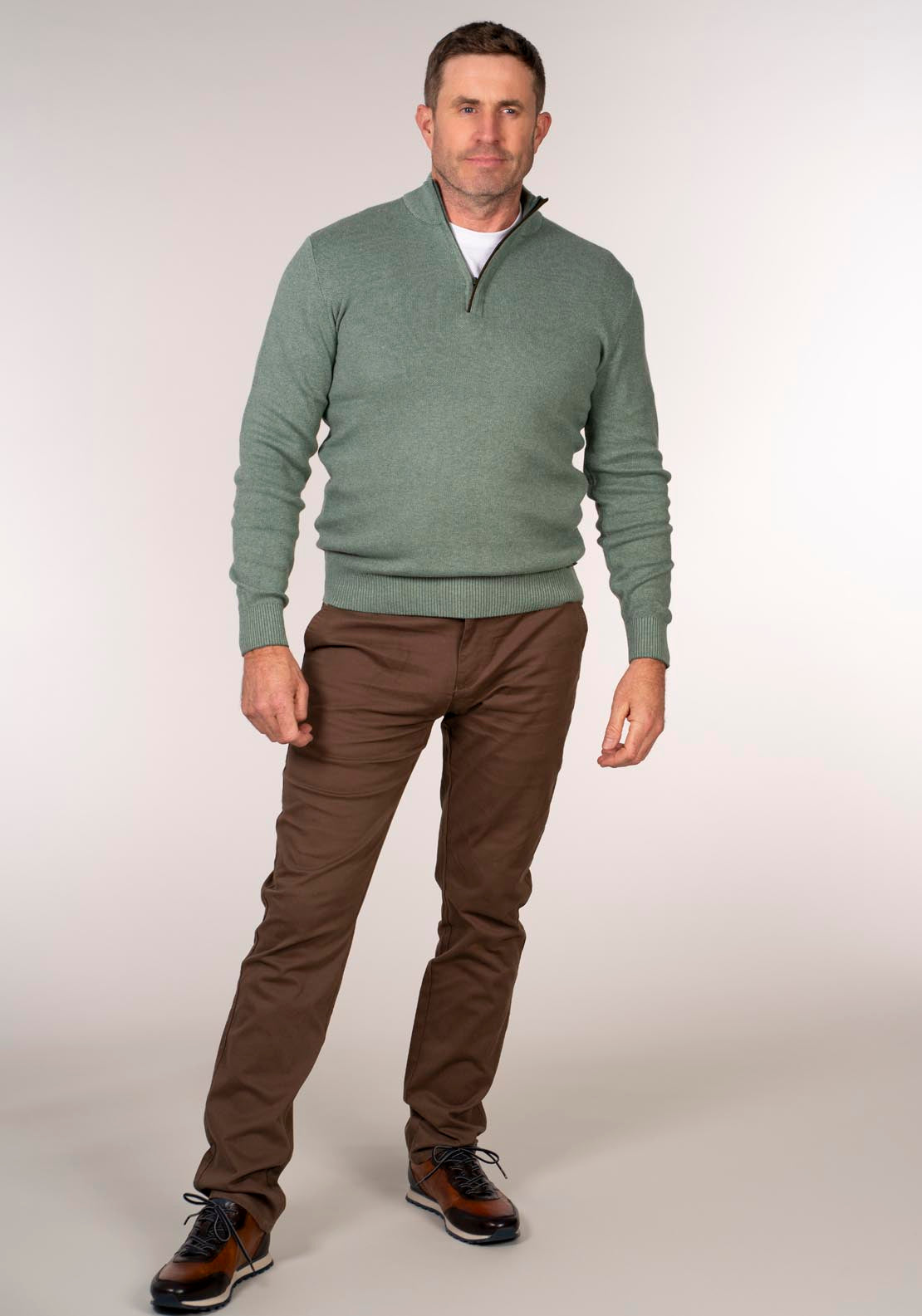 Yeats 1/4 Zip Knitwear - Green 4 Shaws Department Stores