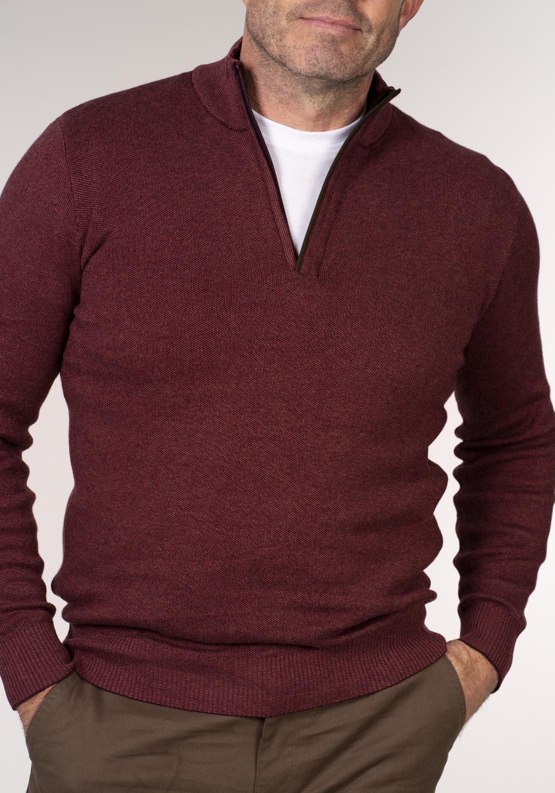 Yeats 1/4 Zip Knitwear - Berry 4 Shaws Department Stores