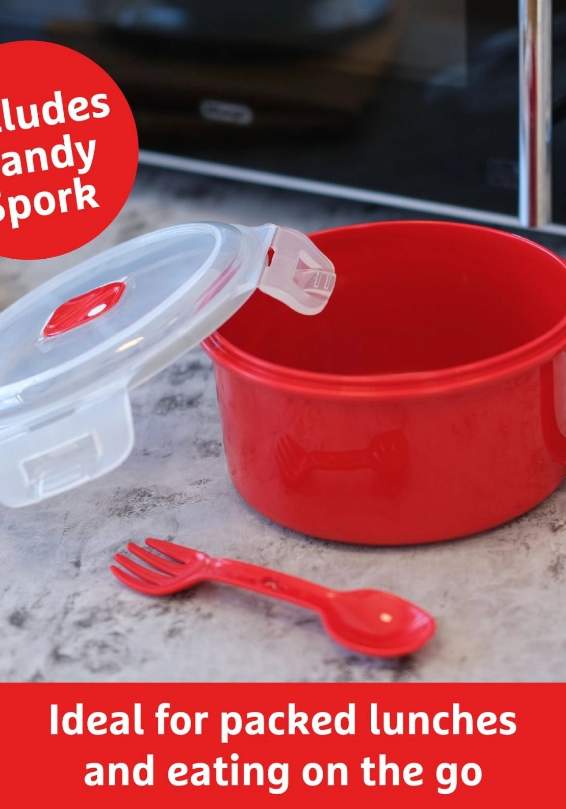 Prestige Good2Heat Microwave Cookware Bowl & Spork 900ml - Red 4 Shaws Department Stores