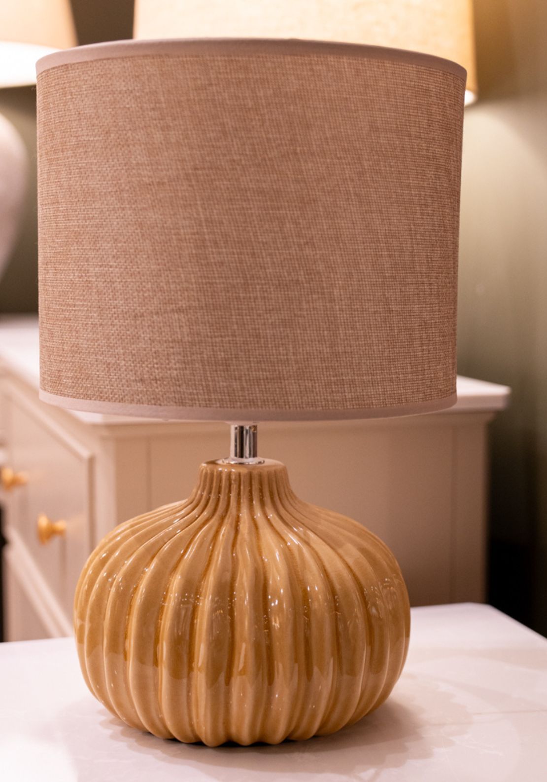 Dakota Round Ceramic Base Lamp With Linen Shade - Yellow