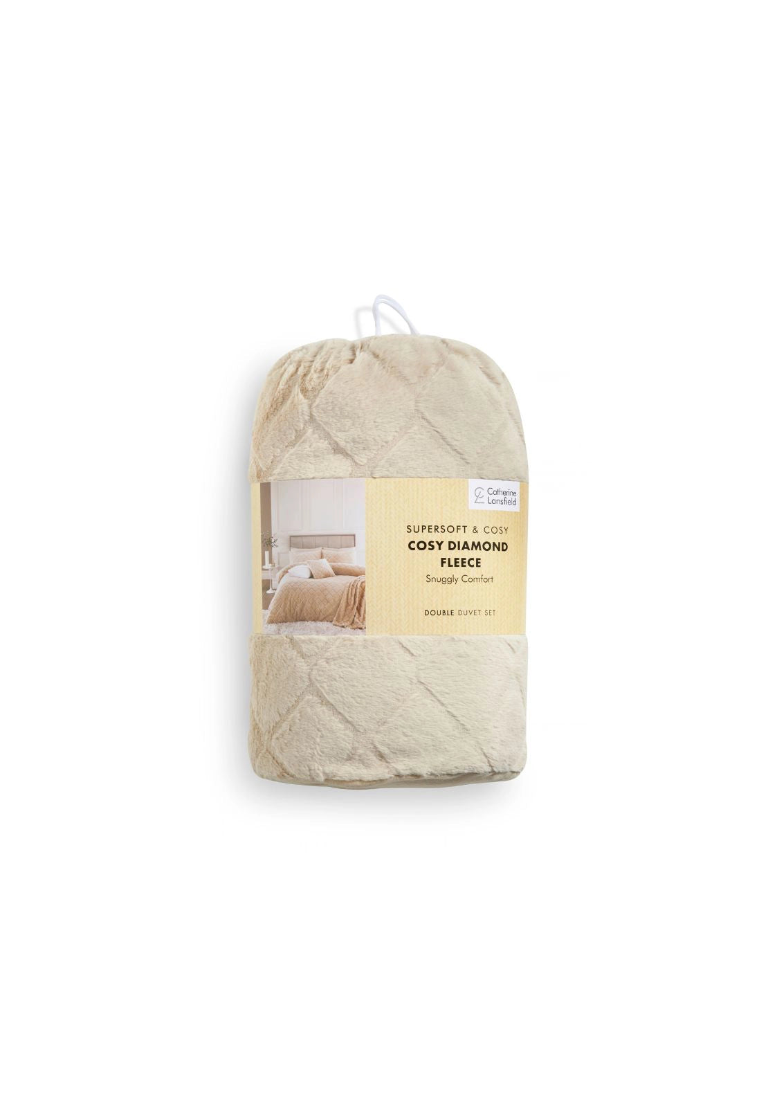 Cosy Diamond Faux Fur Duvet Cover Set Natural - Beige