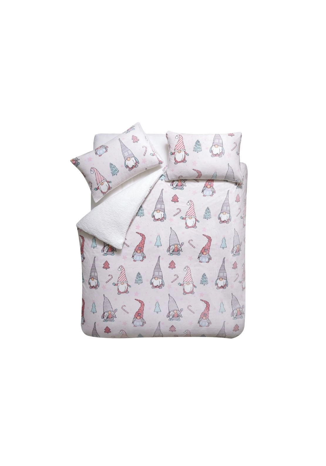 Catherine Lansfield Christmas Festive Gnomes Cosy Fleece Duvet Cover Set - Pink 4 Shaws Department Stores