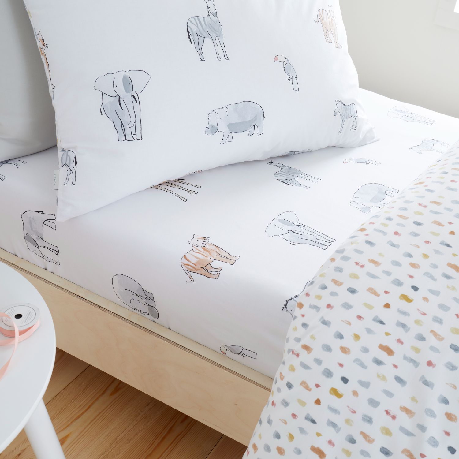 Bianca Zoo Animals Cotton Fitted Sheet - White/Pastel 2 Shaws Department Stores