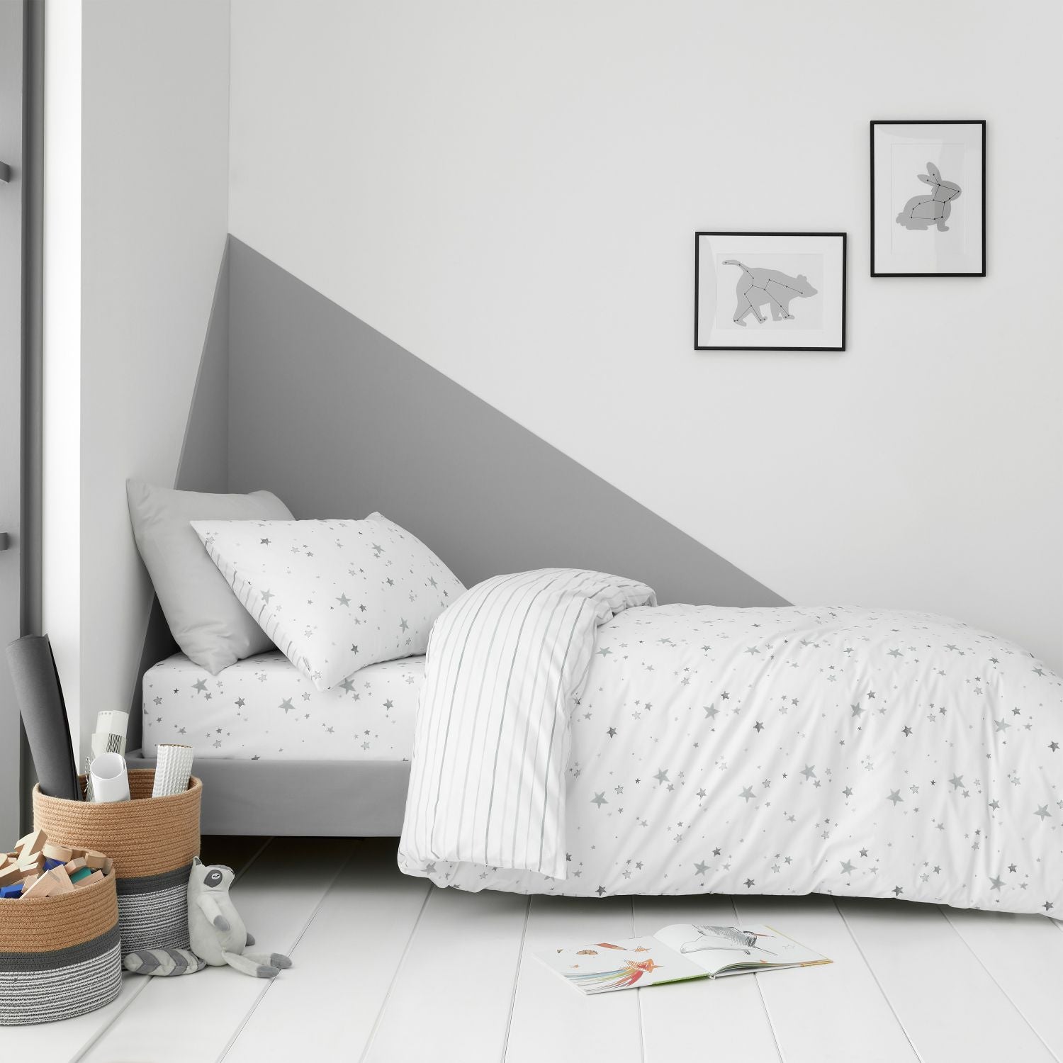 Bianca Stars Cotton Duvet Cover Set - Grey/White 1 Shaws Department Stores