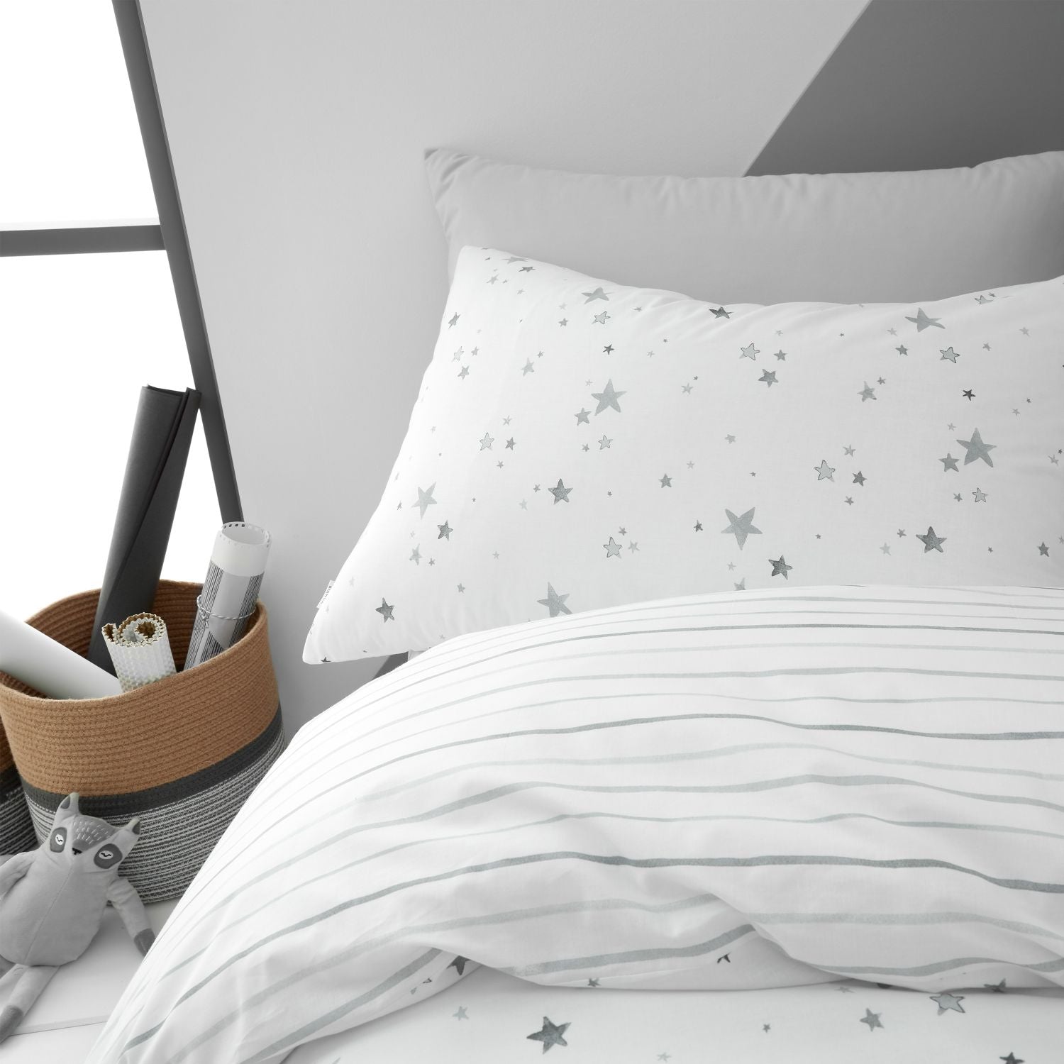 Bianca Stars Cotton Duvet Cover Set - Grey/White 2 Shaws Department Stores