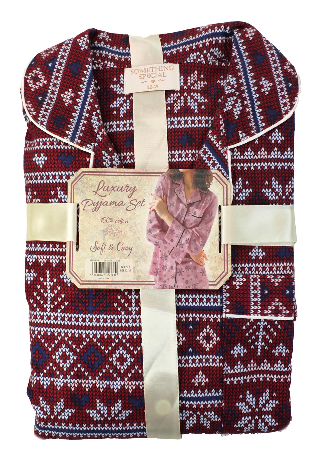 Something Special Brushed Cotton Pj Set Ribbon - Red & White 1 Shaws Department Stores